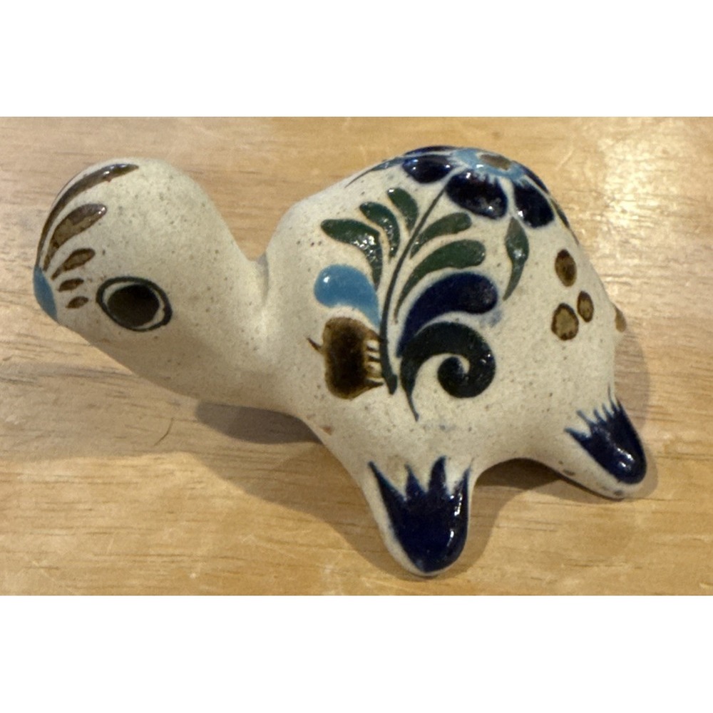 Mexican Tonala Hand Painted Signed RS Mexico Colorful Turtle Tortoise Pottery